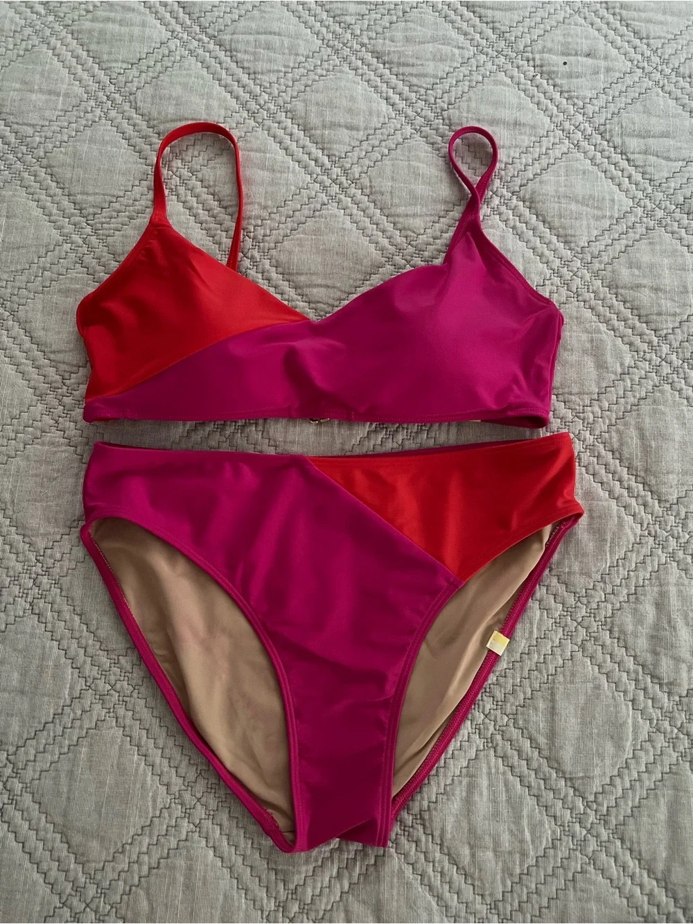 summersalt Red and Magenta Diagonal Bikini Set